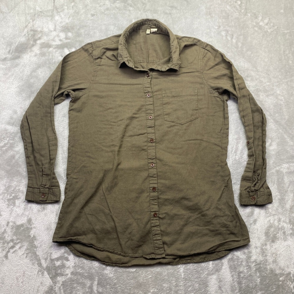 Japna Womens XL Olive Green Cotton Button Down Long Sleeve Shirt Chest Pocket